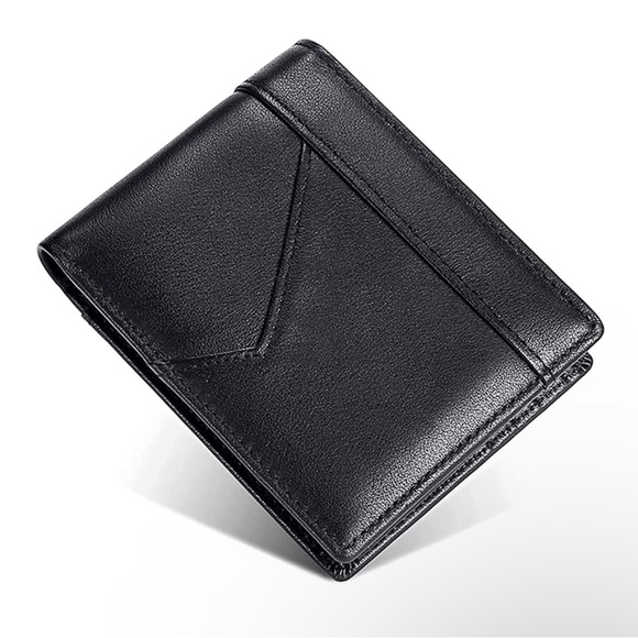 NEW! Genuine Leather Wallet RFID Security Technology Blocking Slim Bifold Black - Picture 1 of 11